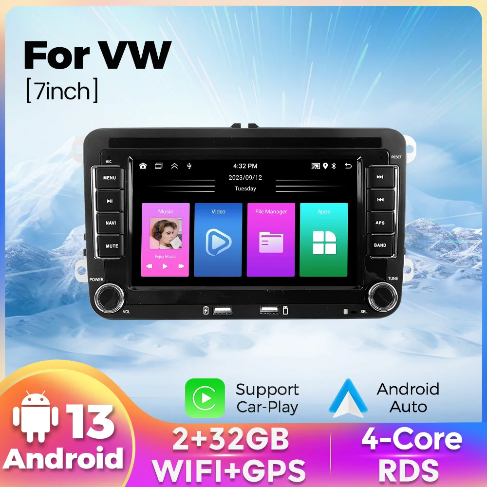 

2 Din Android 13 Car Radio GPS For VW / Volkswagen Skoda Octavia golf 5 6 touran passat B6 polo Jetta 2Din Stereo Player Carplay