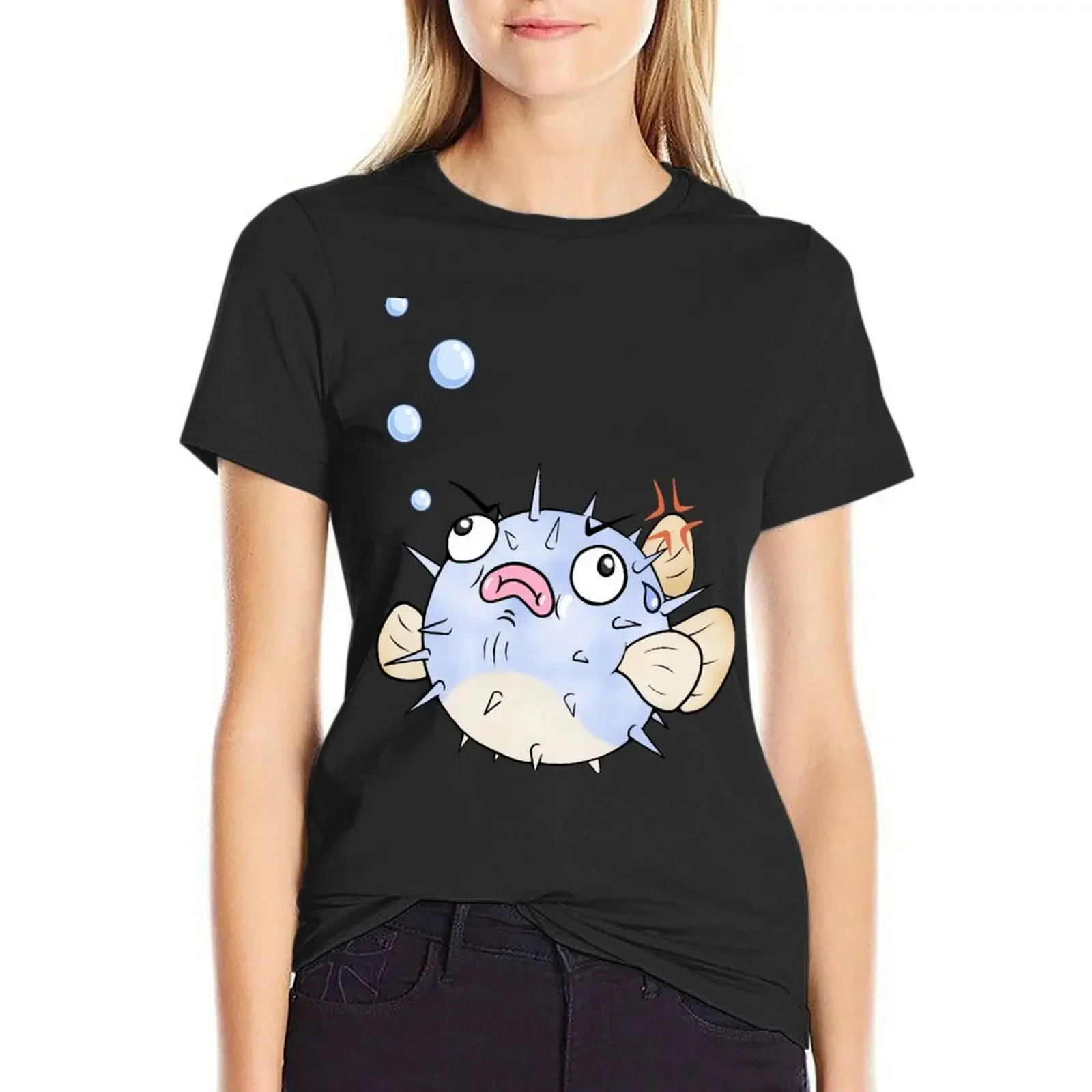 

Angry Pufferfish T-Shirt plus size tops new edition animal print shirt for girls Women t shirt