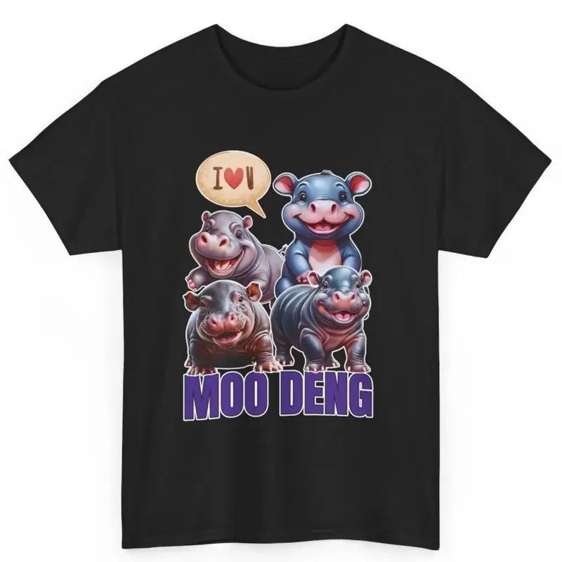 

Moo Deng Hippo Знаменитая хлопковая футболка с изображением поросенка и мема