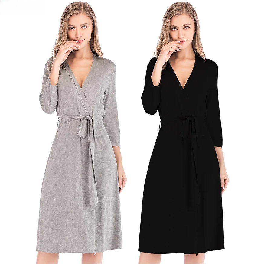

Women's Loose Home Clothes Spring Summer Long Robe New Sle Seven Sve Patchwork Nightgown Comfortable Breathable Modal Fiber