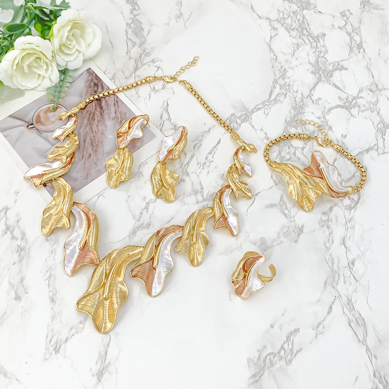 leaf-shaped-18k-gold-plated-jewelry-set-for-women-necklace-drop-earrings-bracelet-ring-bridal-wedding-party-anniversary-gifts