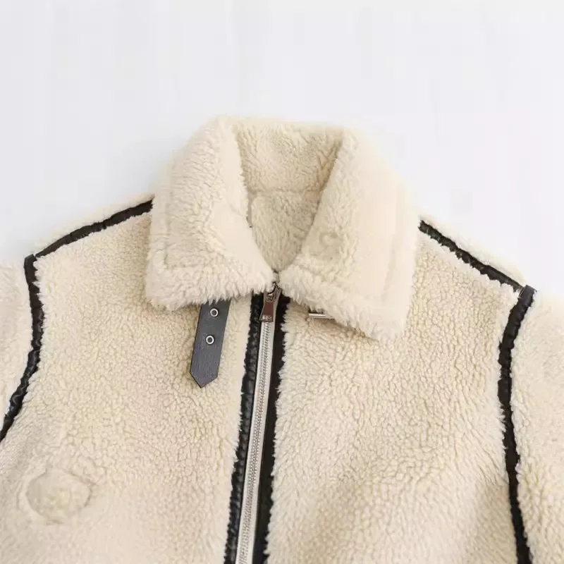 Style Sheep Fur Fleece Jacket Autumn/winter Warm Comfortable Slimming Jacket Motorcycle Clip-on Leather Coat