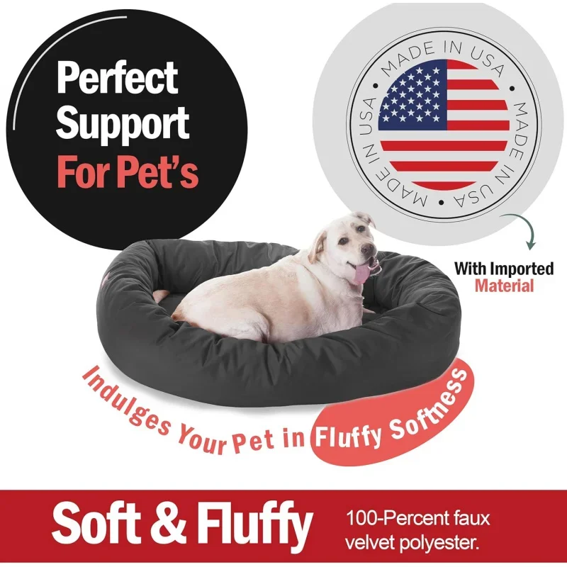 52 Inch Bagel Calming Dog Bed Washable – Cozy Soft Round Dog Bed with Spine Support for Dogs to Rest Their - Fluffy Donut