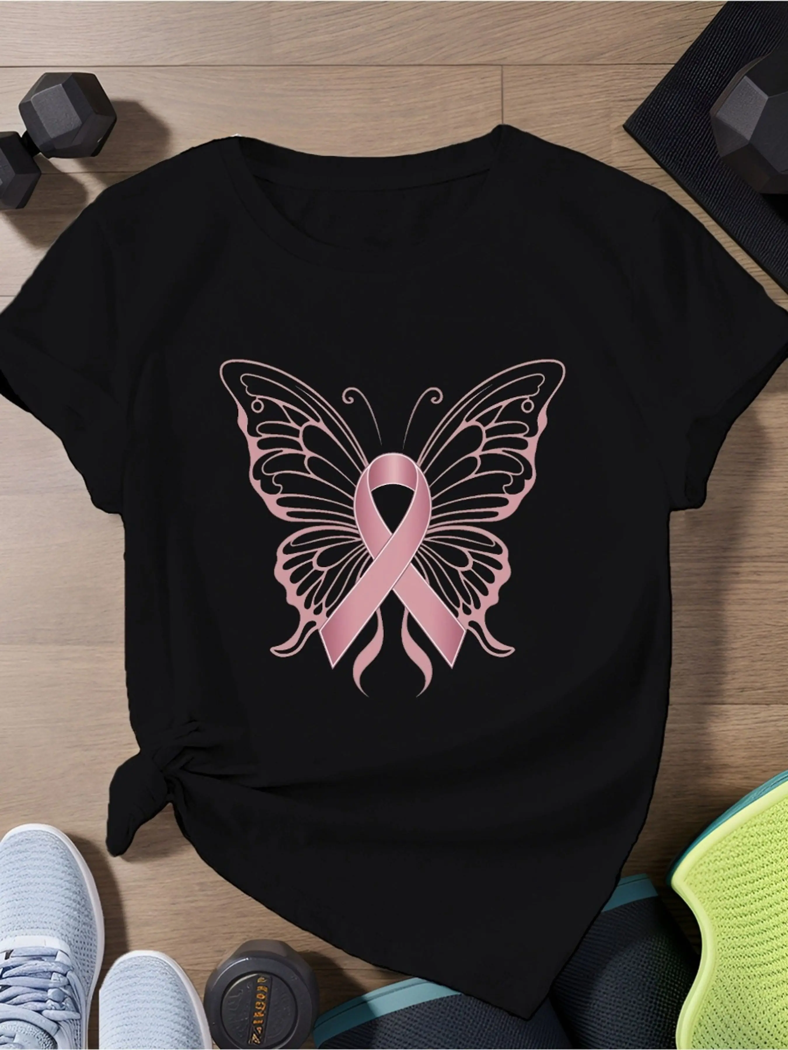 

Butterfly Silk Printed T-shirt Casual Short Sleeved Round Neck Top Comfortable Daily Fashion Women's Summer Clothing