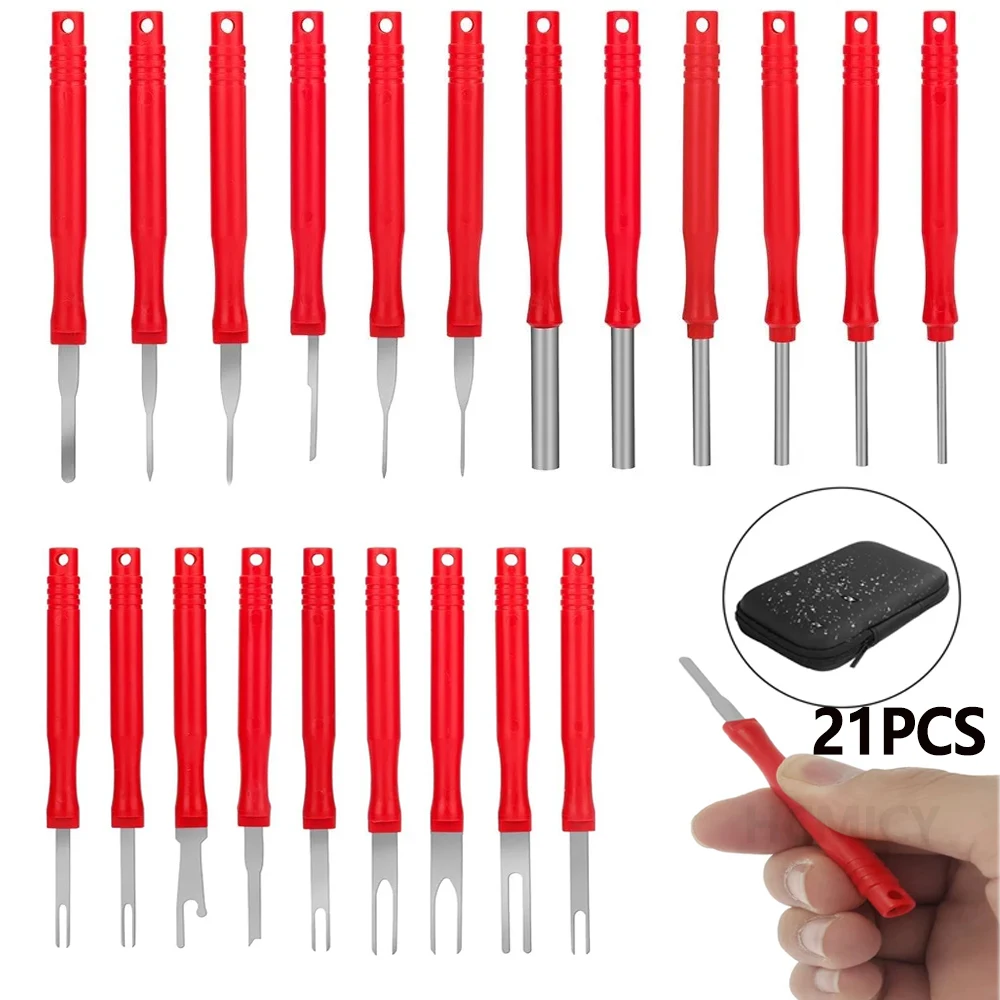 21Pcs Wire Terminal Removal Tool Red Terminal Kit Pin Connector Removal Tool Wire Terminal Wire Crimp Removal Tool