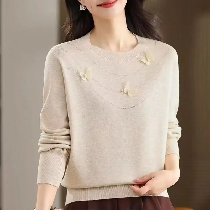 

Long-sleeved Round Neck Sweater Knitted Sweater Women's Fashion Base Autumn and Winter Top