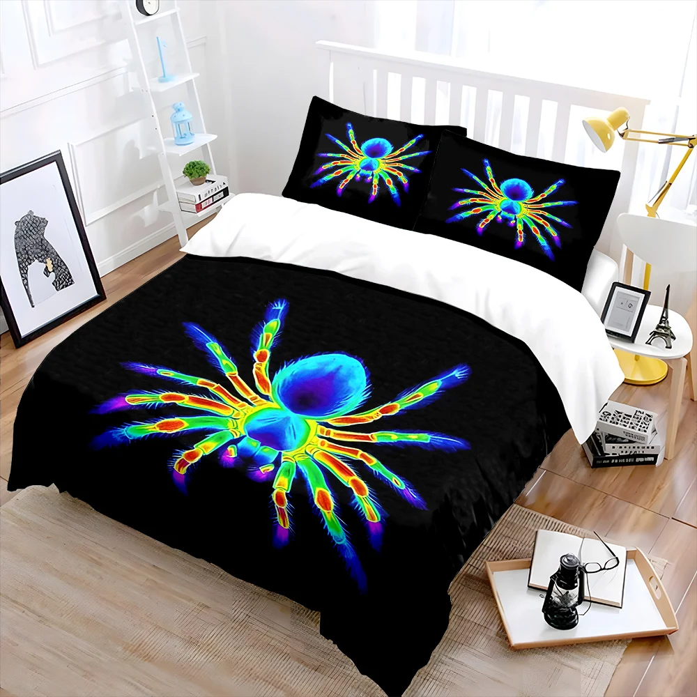 Colorful thermal imaging spider Bedding Set for Kids Luxury Gift 3pcs Digital Print Comforter Set Soft Comfortable Breathable