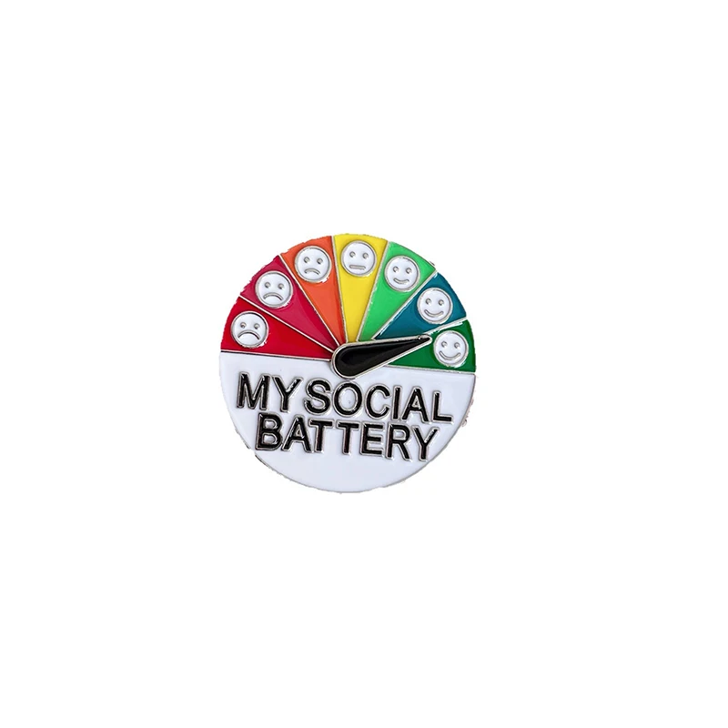 Stimmungsumwandlung Plattenspieler Pin für Frauen Männer My Social Battery Pin Gesichtsausdruck Abzeichen Rucksack Schmuck – Detail 8