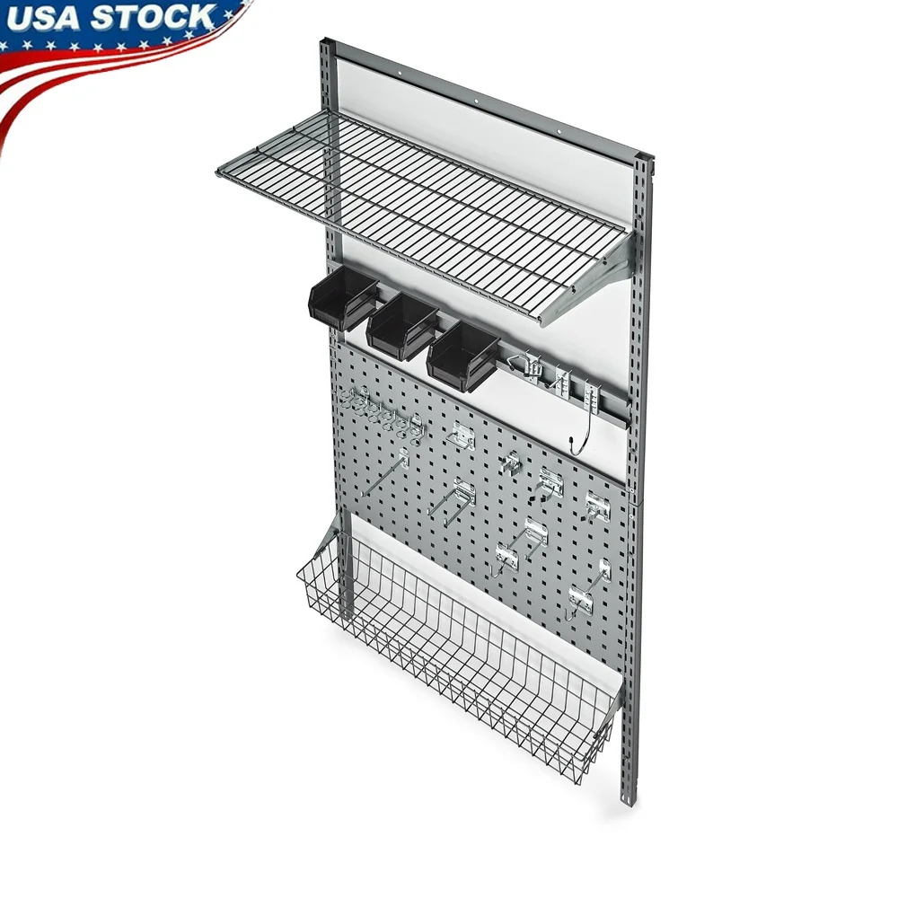 

Heavy Duty Wall Shelving Steel System 375 lb Capacity Modular Storage with Adjustable Accessories and Mounting Hardware Indoor