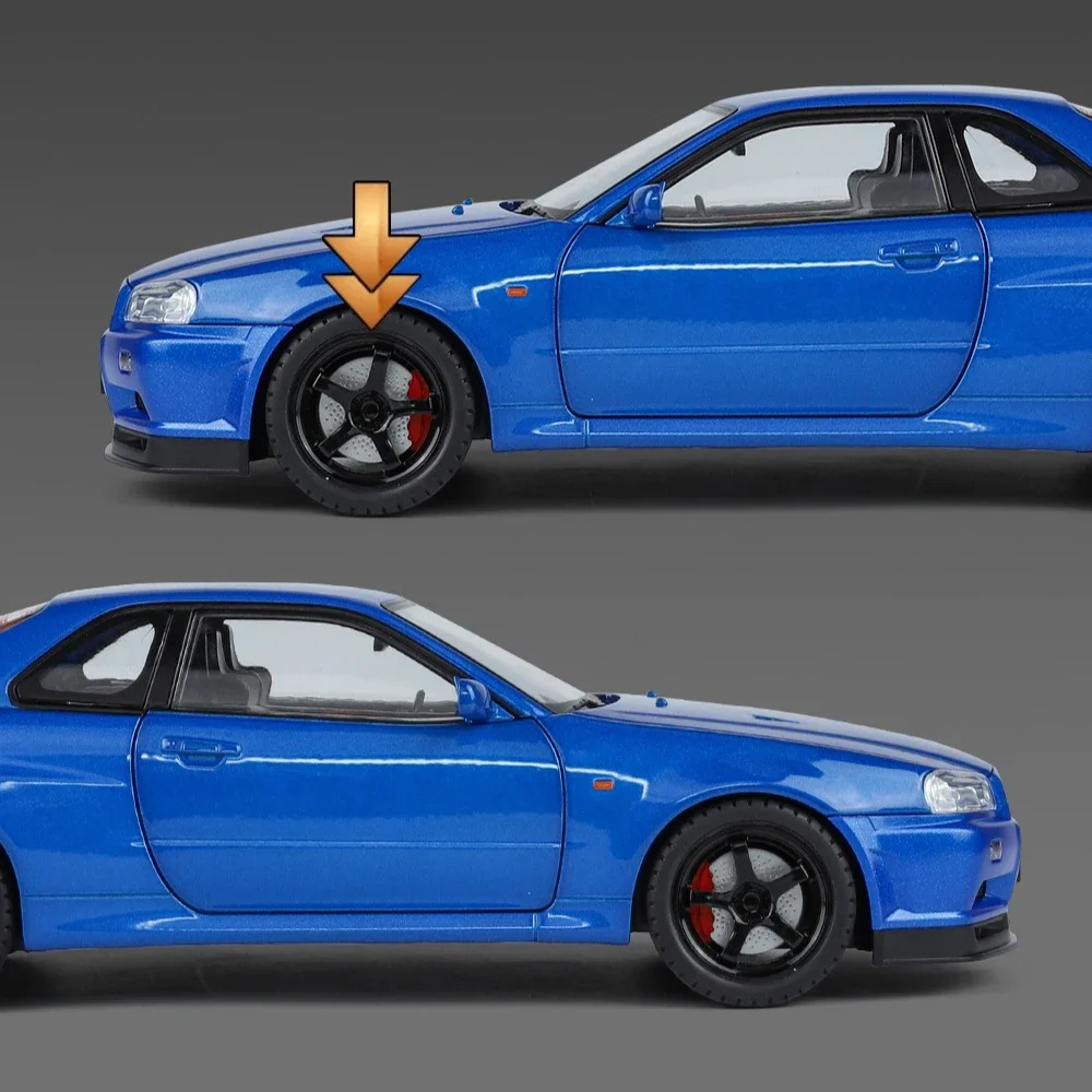 1:18 Nissan Skyline GTR-R34 Alloy Model Car Diecast Metal Vehicle Sound＆Light Collectible Children Toy Gifts