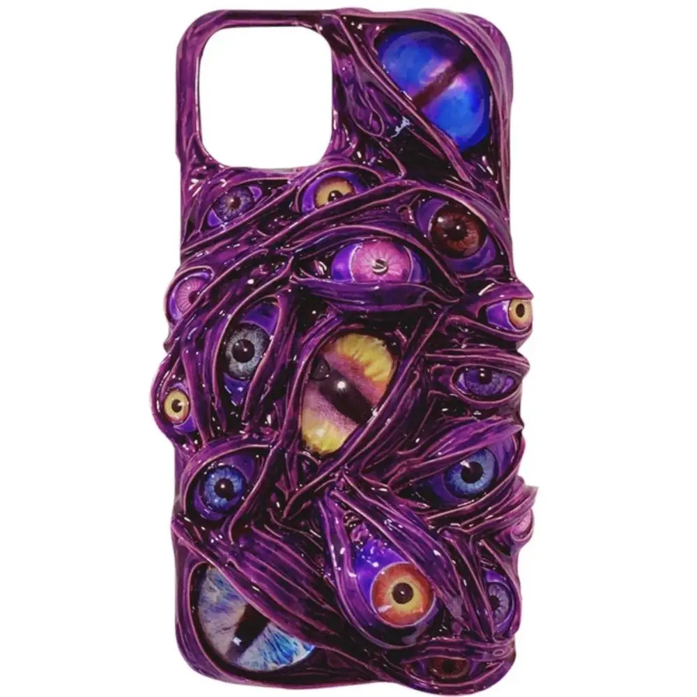 3D Horror Scary Phone Case for Iphone 15 Pro Max 14 13 12 11 Pro Xs Max Cases Gothic Decoden Purple Eyeball Back Shell Coque