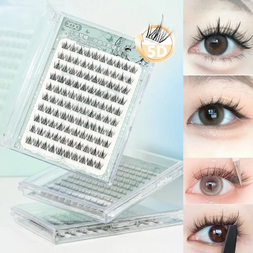 Sztuczne rzęsy 5D bez kleju, 100 klastrów, segmentowe rzęsy DIY, miękkie, wielokrotnego użytku, samoprzylepne rzęsy do makijażu.
