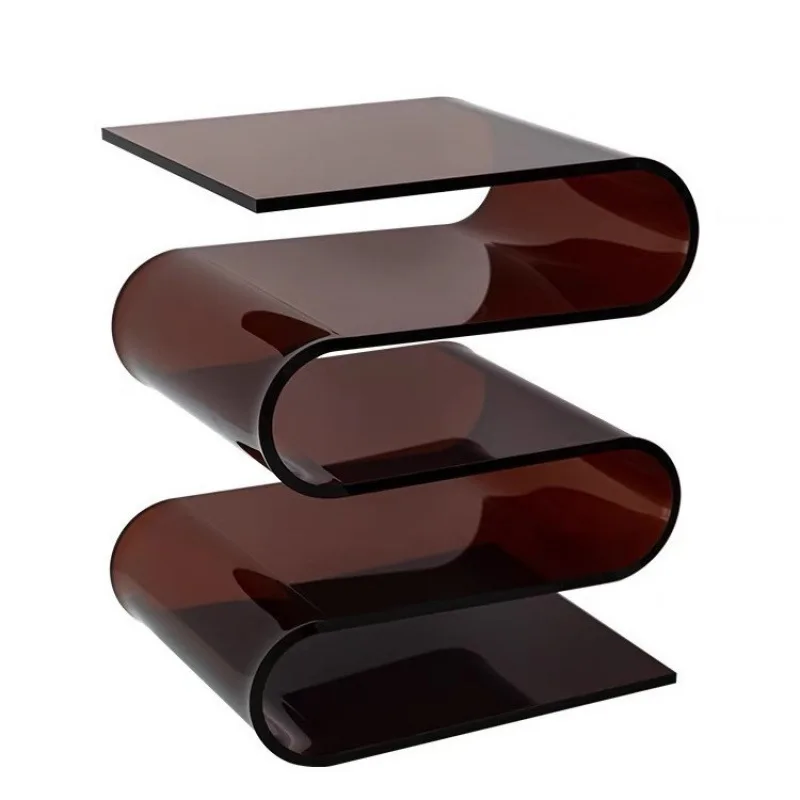 S-Shaped Acrylic Side Table Clear Nordic Design with Shelf for Living Room Bedroom Sofa Corner Nightstand