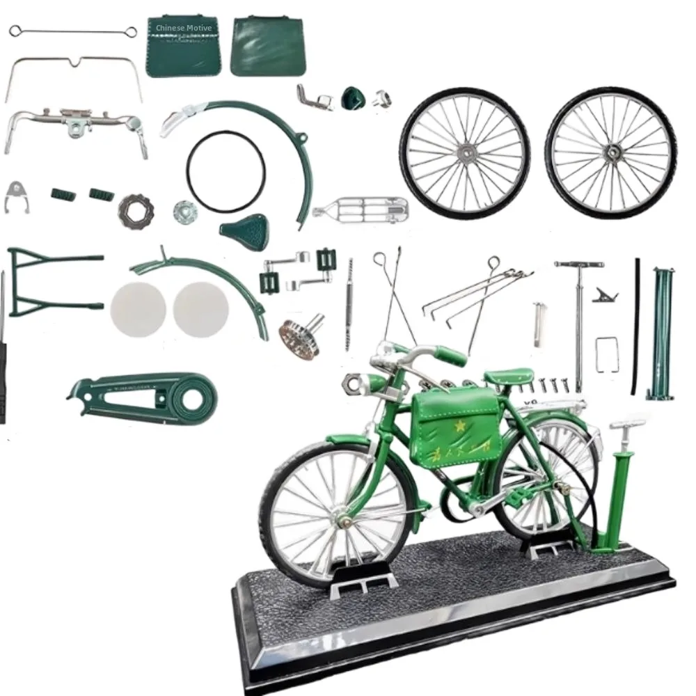1:10 Scale Assembly Bicycle Model Retro Alloy Simulation Bike Model Kit Ornament Self Assembled Mini 28 Big Bar Bicycle