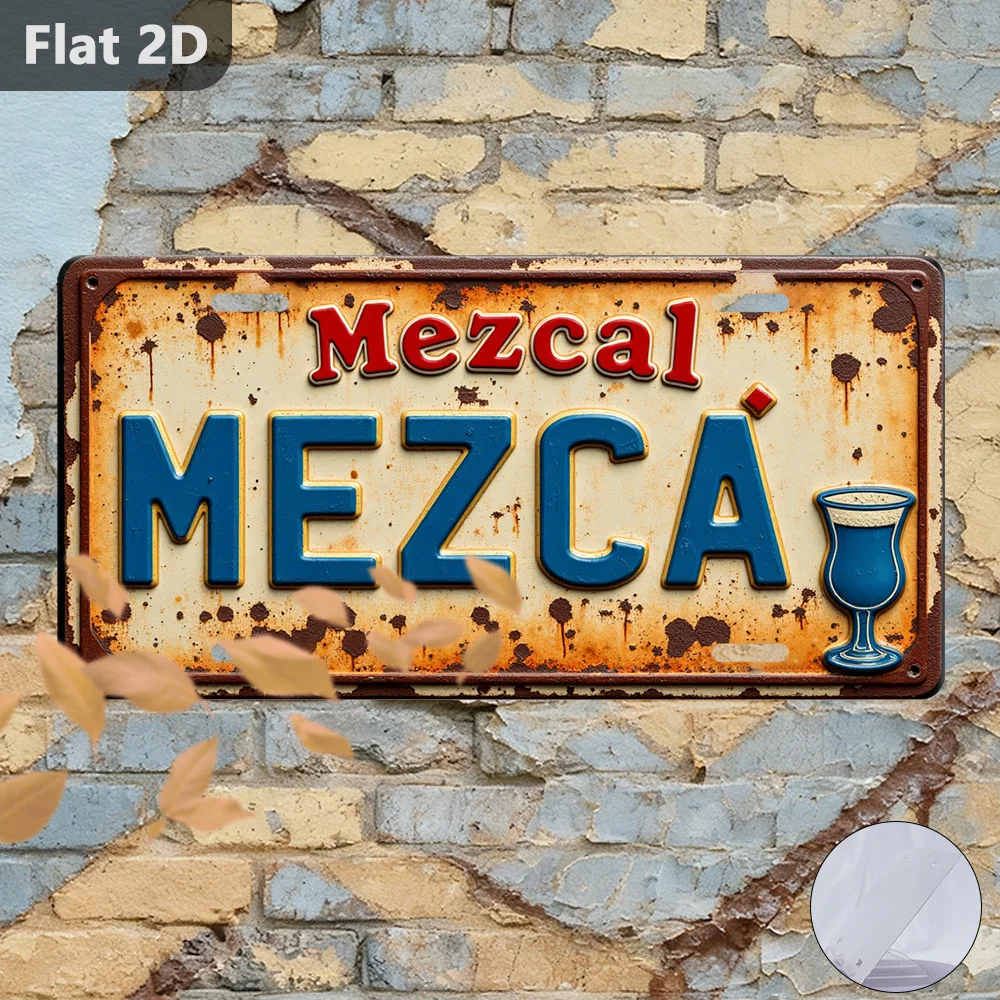 2D Flat - License Plate Cover And Frame, 2D Flat Design for Decorative Purposes Only, a Metal Sign Shaped Like a Mexican Mezcal