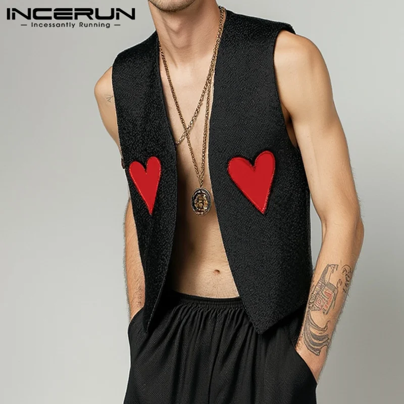 INCERUN Tops 2024 American Style Fashion Men Printed Heart Pattern Vests Casual Streetwear Male Sexy Sleeveless Waistcoats S-5XL