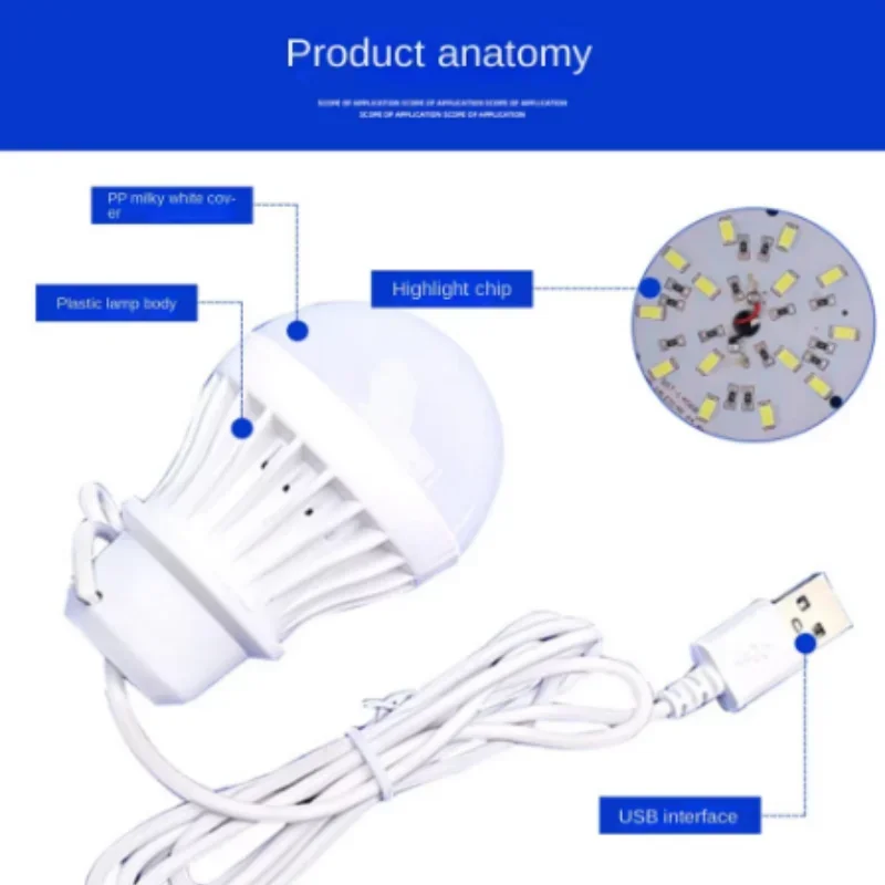 Lampadina LED dimmerabile USB 5V 3/5/7/9/12W Luci da lettura Lampade notturne Appeso a parete regolabile per lampadine da campeggio per la casa Sfera luminosa