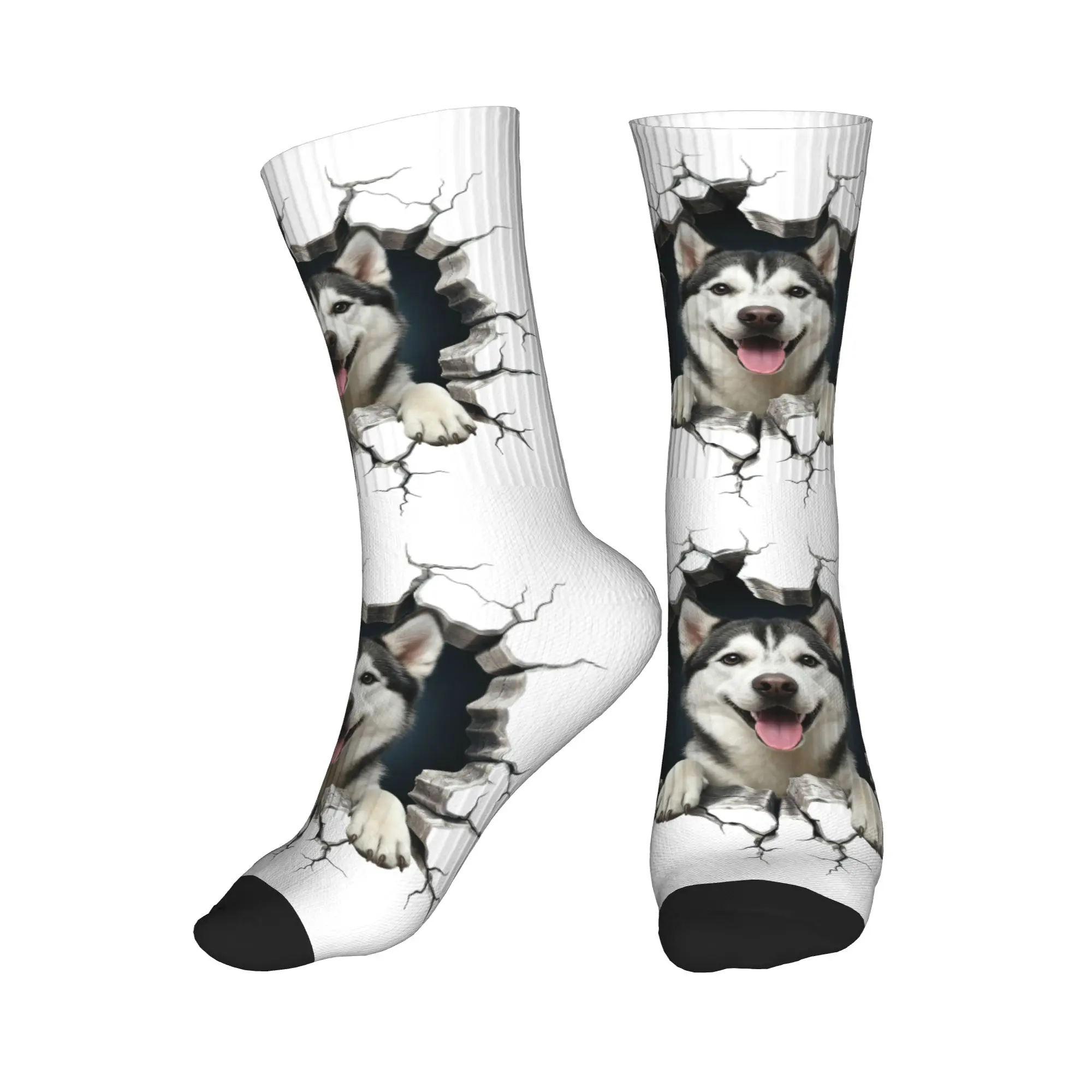 

Мужские носки Kawaii Breaking Through Siberian Husky, теплые дышащие носки унисекс с 3D-принтом для любителей собак, носки с 3D-принтом