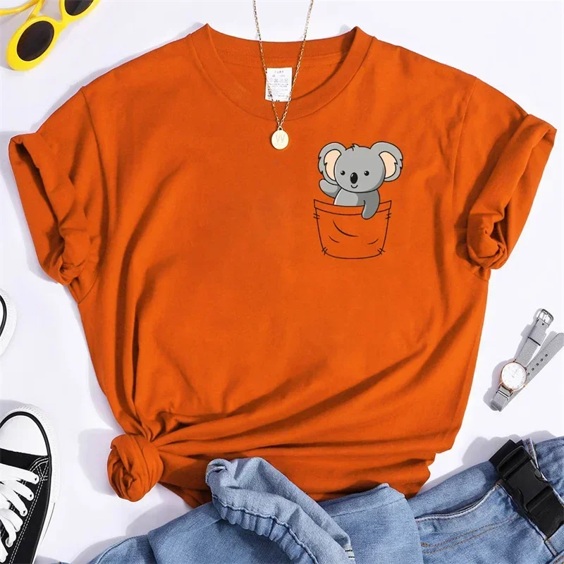 Summer T Shirt Funny Koala Print T-shrits for Women Short Sleeve Tops Cute Kawaii Tees Loose Women's T-shirt Femme Shirt