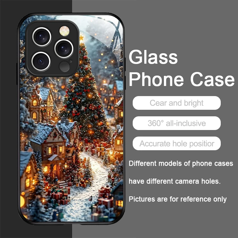 Kerstboomcadeau Besneeuwde stad Landschap Creatieve telefoonhoes voor iPhone 17 16 Pro Max 15 14 13 12 Mini 11 Pro XS XR 7 8 Plus Cover