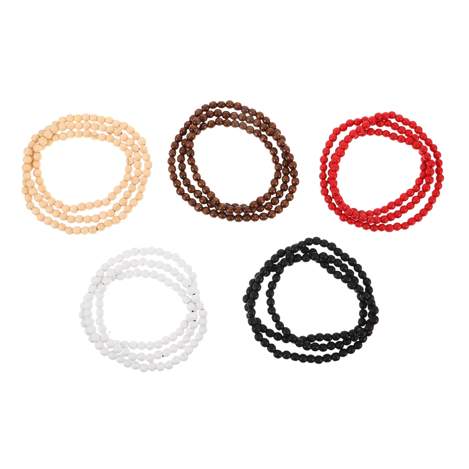 

5Pcs Wood Beaded Necklace Natural 8Mm Round Beads African Tribal Rustic Hip Hop Style Necklace for Men Women Stylish Daily Party