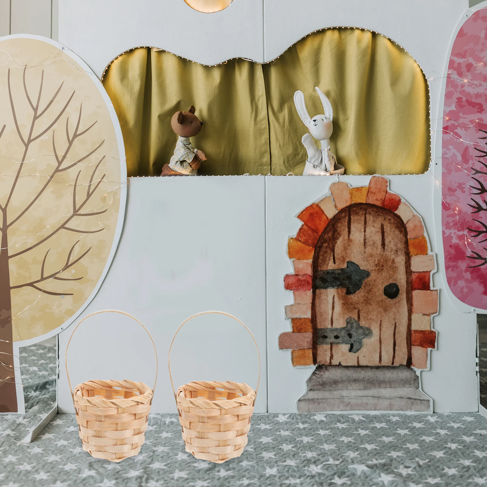 

6 Pcs Mini Bamboo Woven Baskets Dollhouse Storage Snack Candy Holders Picnic Party Decorative Rattan Basket Flower for Easter