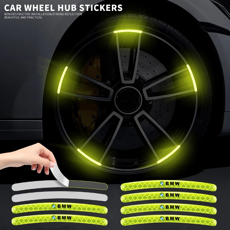 Car Bike Motorcycle Wheel Hub Reflective Stickers For BMW M Performance E46 E90 E60 F10 F30 E39 E36 F20 E87 G30 E92 E91 X5