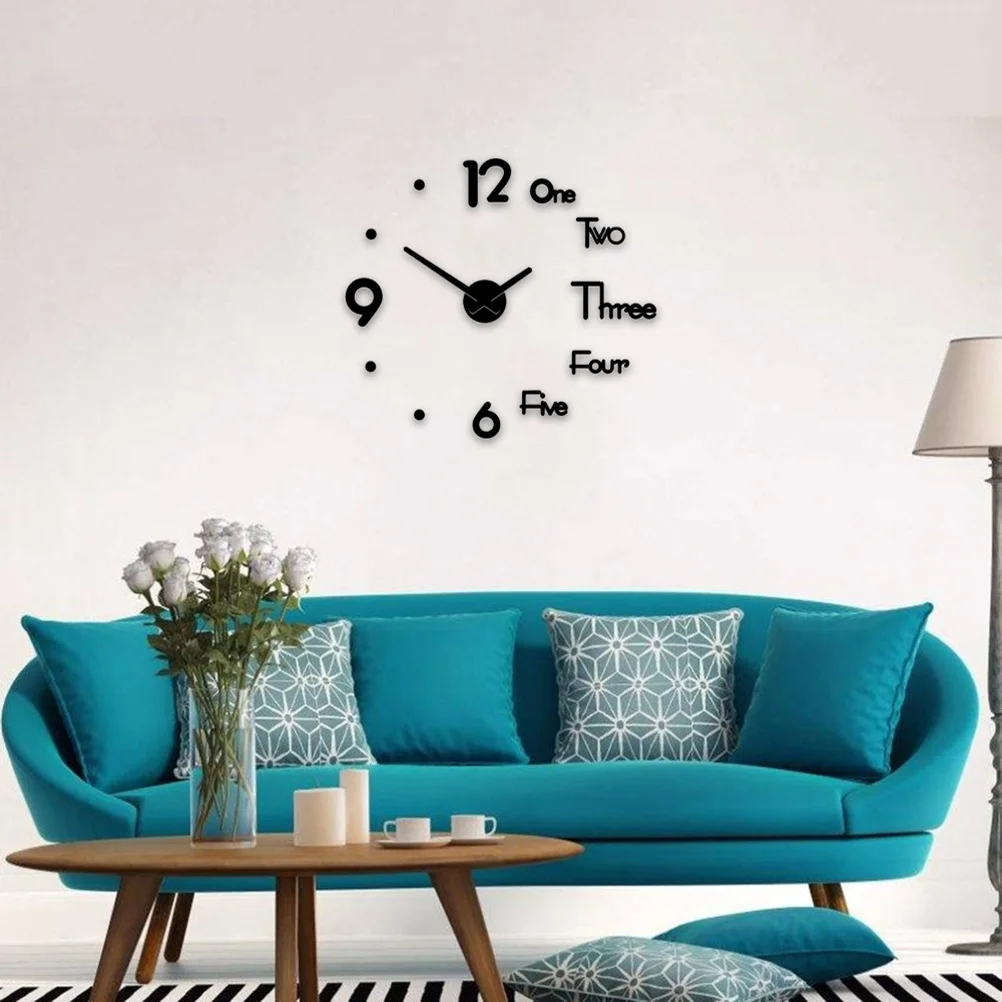 

1pc 27 Inch Black Minimalist Wall Nordic Diy Hanging Clock Silent Quartz Decor For Living Room Home Sticker Wall Clock
