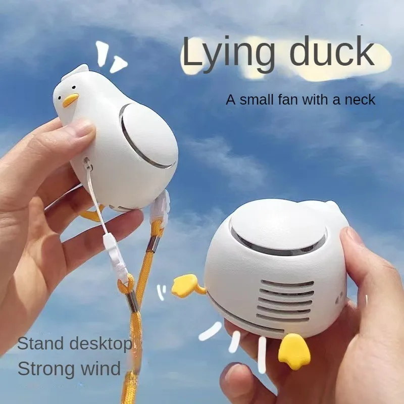 Lay Flat Duck Portable Neck Fan Handhe Electric Desktop Home Outdoor Office Mute Rechargeable Handheld Three-speed Mini USB  Fan