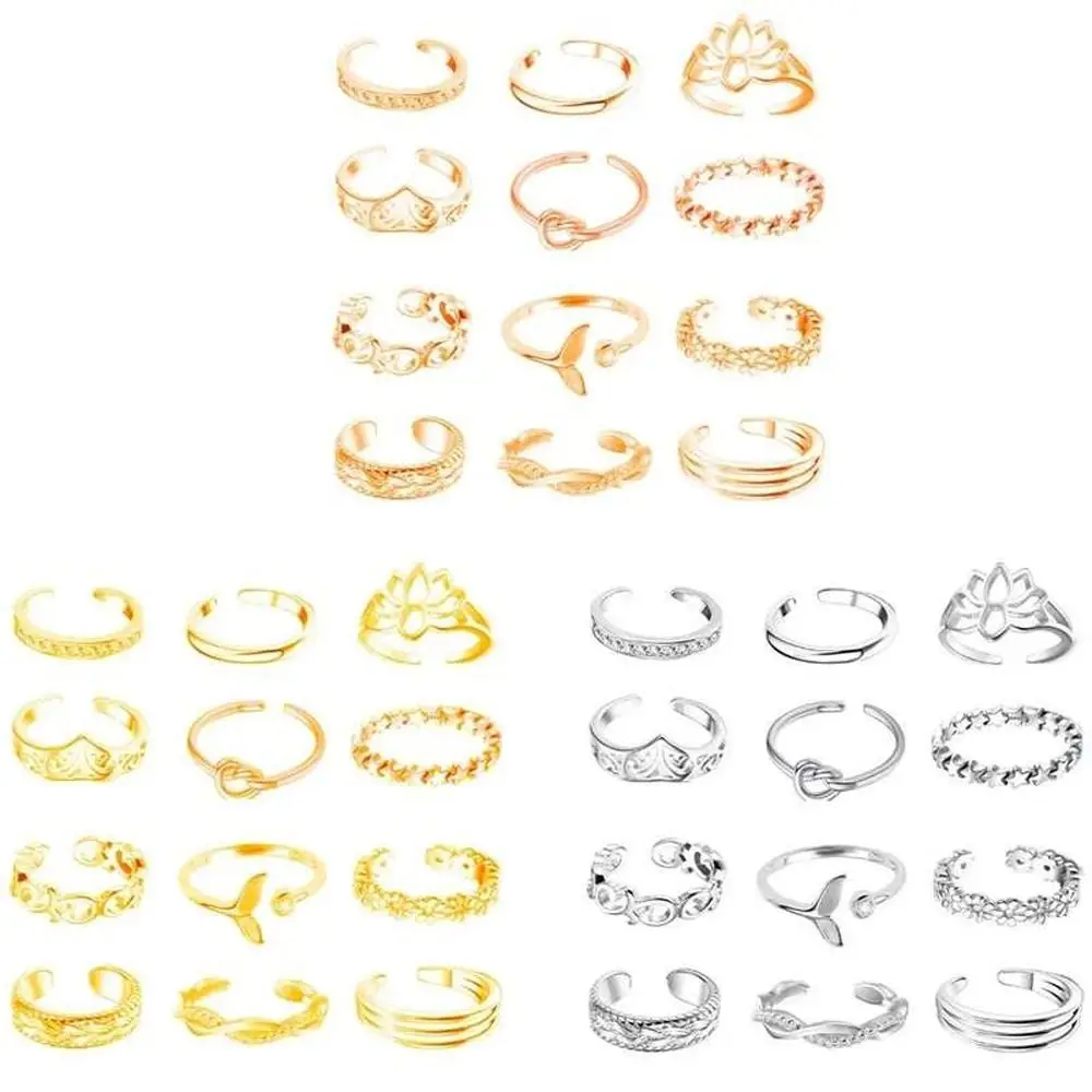 Heart Lotus Flower Alloy Fashion Jewelry Fish Tail Women Toe Ring Korean Style Toe Ring Open Ring Vintage Foot Ring Set