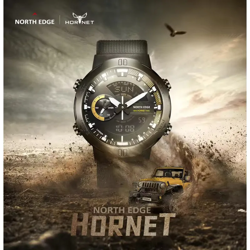 NORTH EDGE Men's Digital Watch World Time Clock Countdown Speed Stopwatch Male's Army Smartwatches Swimming Waterproof 50m