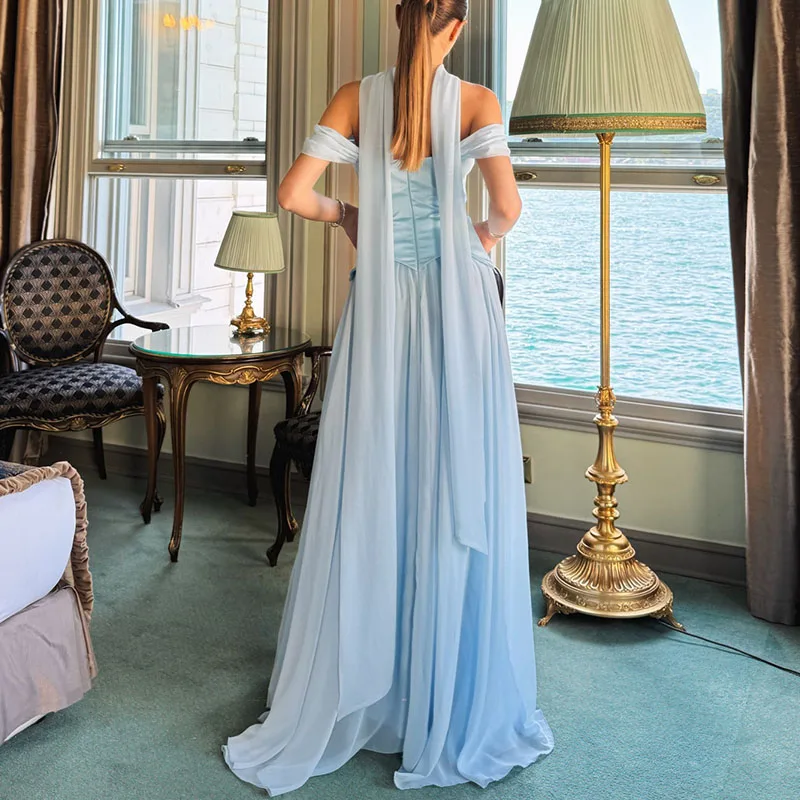 Elegancka sukienka maxi na wiosnę 2025, damska, seksowna, bez ramiączek, z wysokim stanem, rozkloszowana, letnia sukienka boho z odkrytymi plecami i zamkiem błyskawicznym.