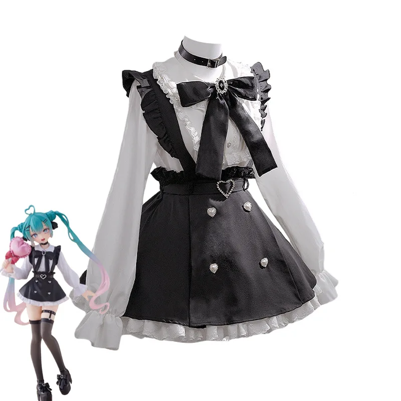 

Miku Fashion Subculture Cosplay Costume Women's Set Long Sleeve Shirt Suspender Dress Halloween Carnival Outfits For Girl