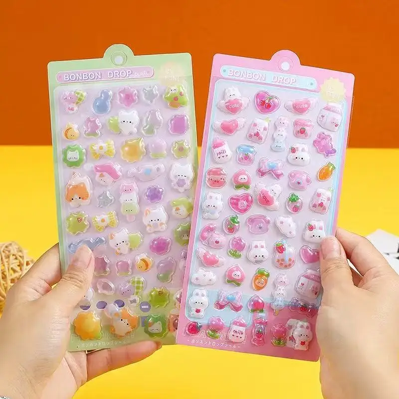 Cute 3D Cartoon Animal Crystal Stickers Transparent Relief Decals Fun Phone Case Decor Stickers