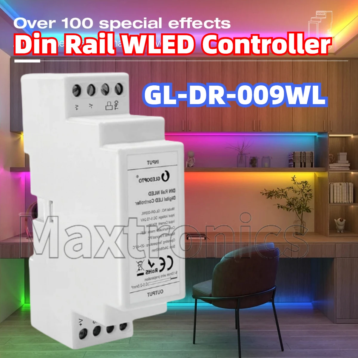 ESP32 Din Rail WLED Controller GL-DR-009WL DIY Dynamic Mode Max800 For SK6812 TM1814 WS2813 WS2815 WS2811 WS2812 LED Strip Light