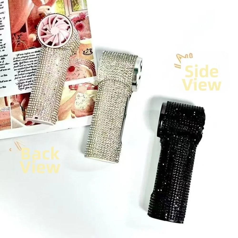 Digital Display Rhinestone Handheld Fan Long-Lasting Sparkling Mini Cooling Fan Quiet Operation USB Rechargeable