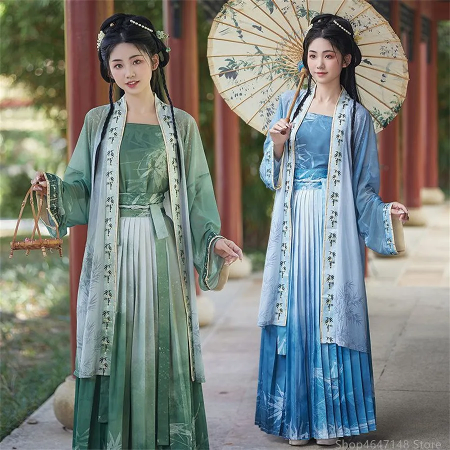 Hanfu Women Chinese Traditional Cosplay Costume Ancient Song Dynasty Hanfu Dress Spring Summer 3pcs Green Sets Plus Size XL