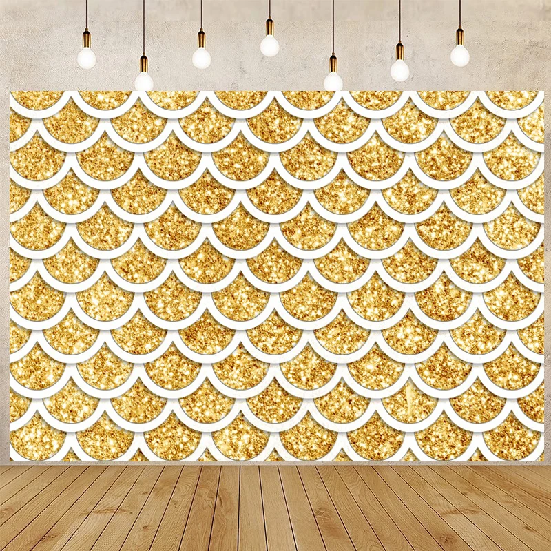Glitter Gold Sequins Fish Scales Little Mermaid Princess Backdrop Photography Prom Girl Sweet 15 16Th Birthday Photo Backgrounds
