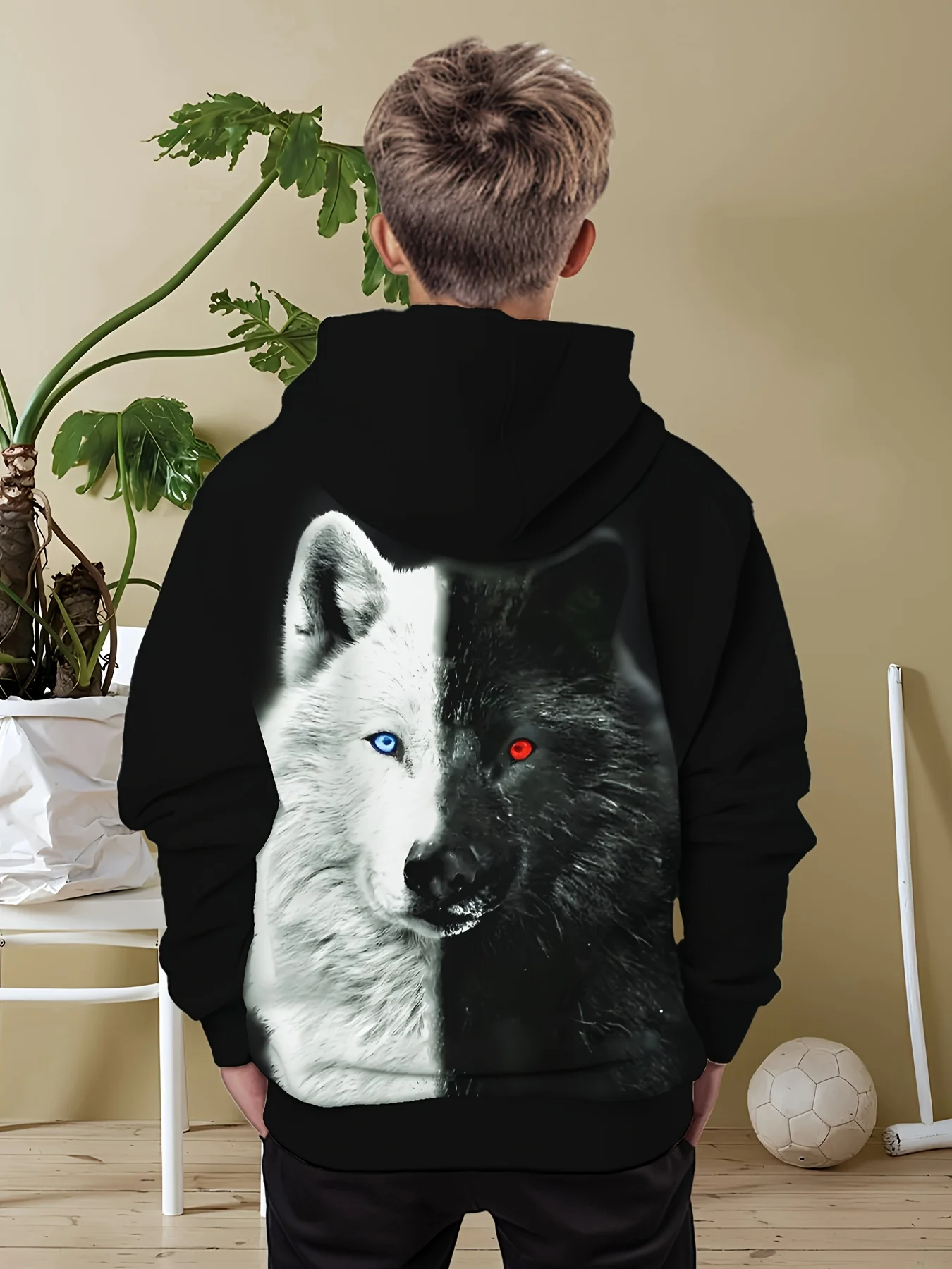 سترة بقلنسوة كاجوال عصرية جديدة للأطفال لعام 2025، طباعة نمط الذئب مطبوعة ثلاثية الأبعاد، ملابس يومية، نسيج ناعم، لمسة مريحة