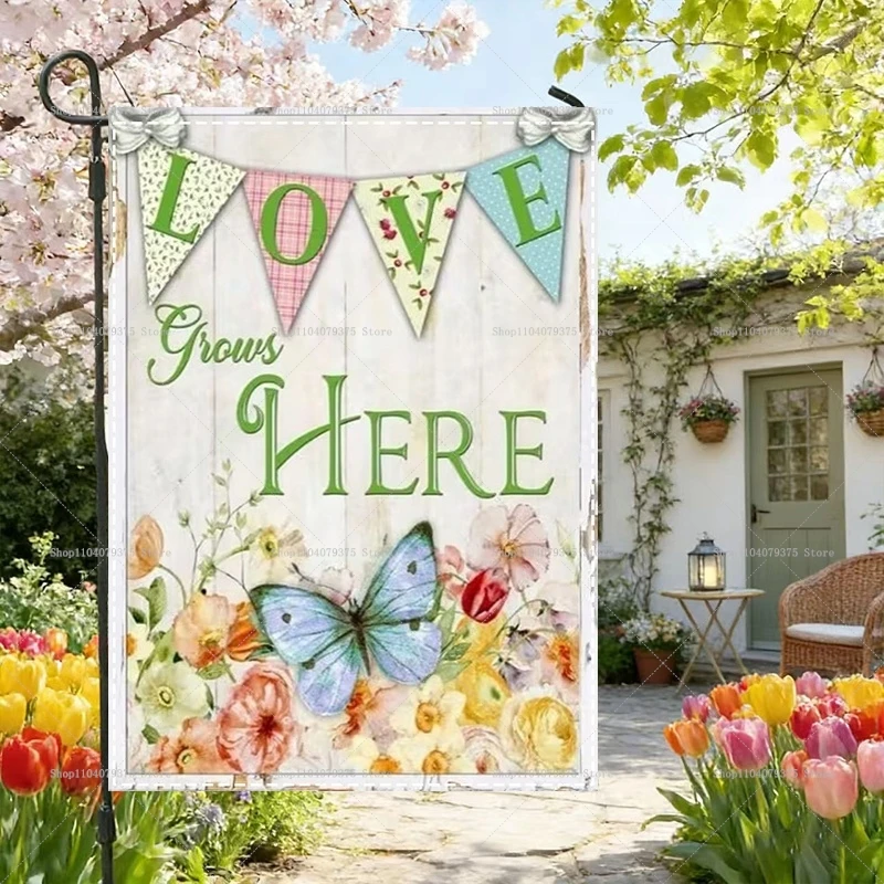 

1 шт. садовый флаг на свадебную тематику с изображением бабочек и цветочным узором, подходит для украшения помещений/улицы, свадеб, Дня святого Валентина
