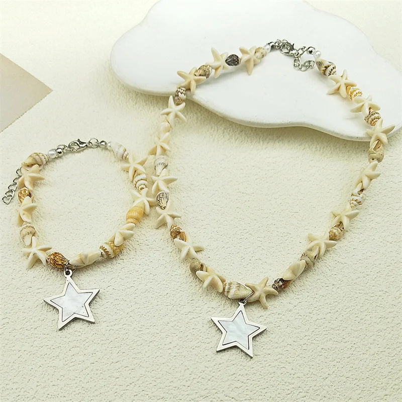 2025 New Trend Starfish Sea Star Bracelet Necklace For Women Girls Summer Handmade String Rope Chains Female Bangle Jewelry Gift