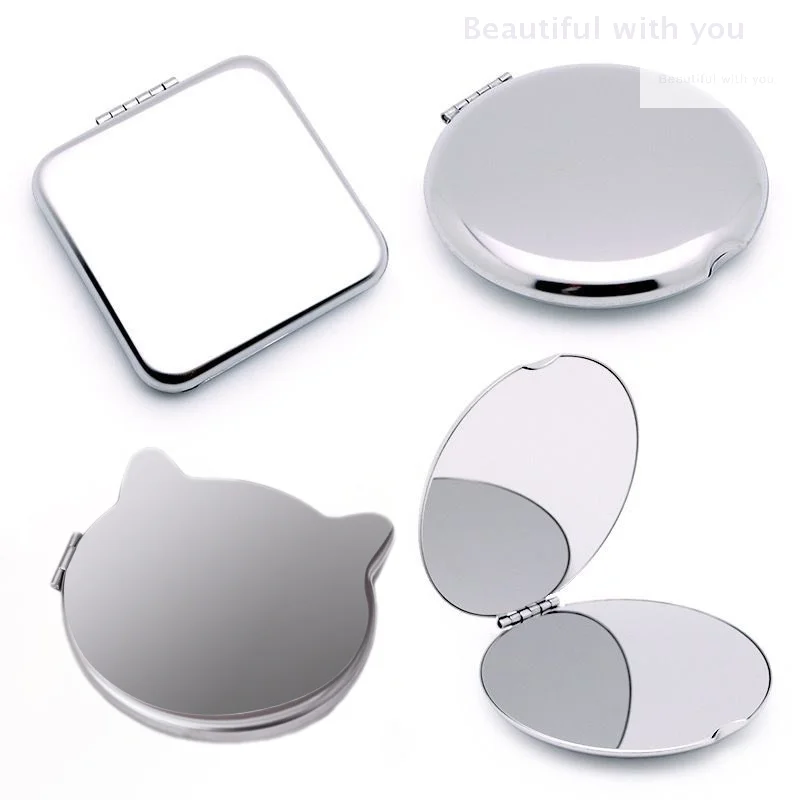 Miroir de maquillage portable en acier inoxydable, petit miroir pliant double face, outil de beauté, 1PC