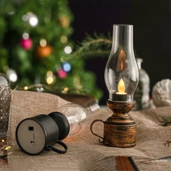 Electronic Kerosene Lamp Vintage Oil Kerosene Lantern Glass Motion Chimney LED Windproof Lampshade Christmas Party Night light