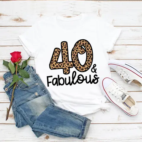 New Cute Leopard Number 30 40 50 60 70 80 Happy Birthday Gift T-Shirt Fabulous T Shirt Women Clothes Female Clothing 90s Tee Top
