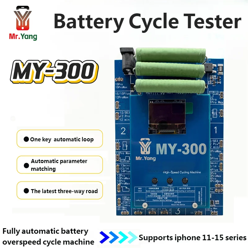 

Mr Yang MY-300 3-канальный тестер цикла батареи для IP11-15PM, высокоскоростная зарядка батареи, инструмент для тестирования восстановления и емкости здоровья