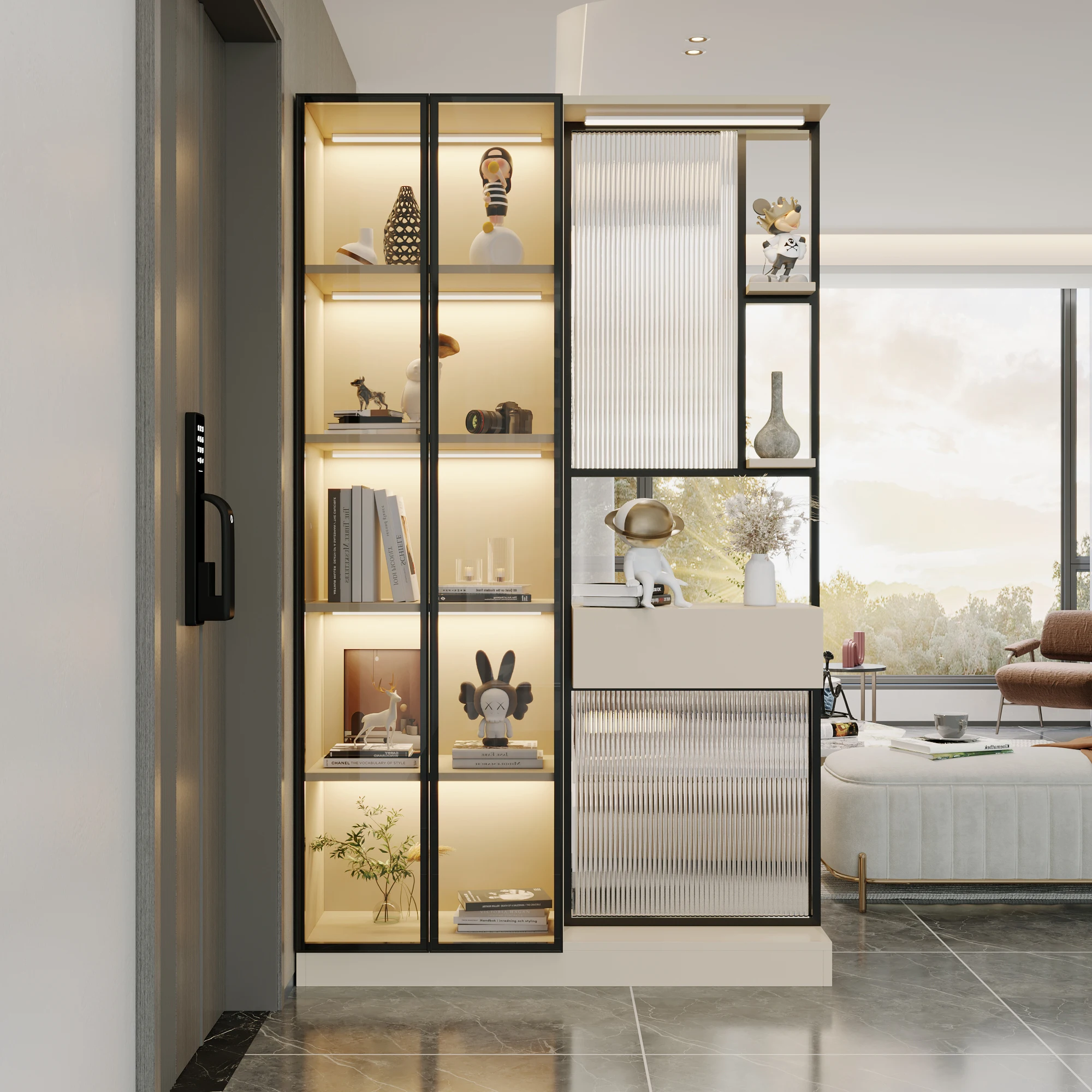 Integrated shoe cabinet, porch cabinet, living room partition screen, storage rack, glass partition cabinet