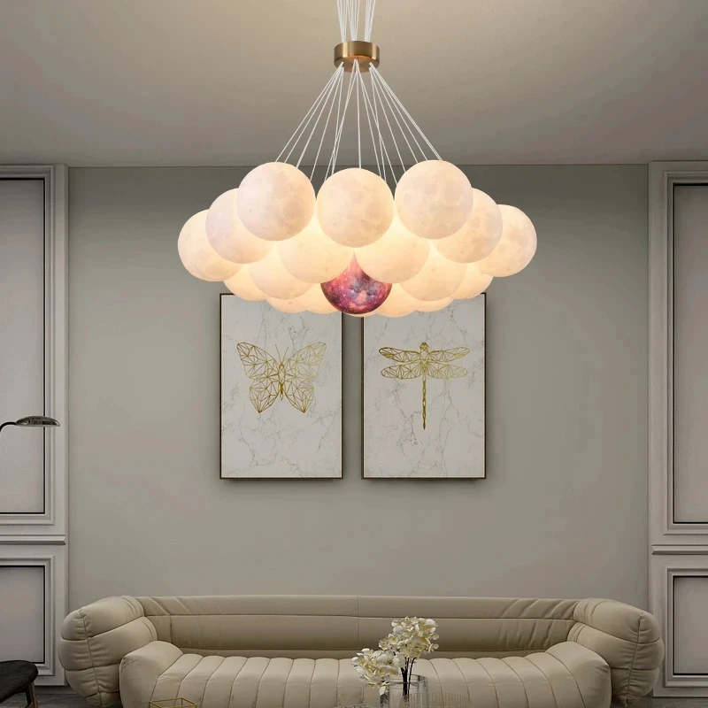 Nordic Moon Planet Glass Ball Chandelier 3D Printed Pendant light Creative Indoor Lighting Kid's Room Suspension Luminaries