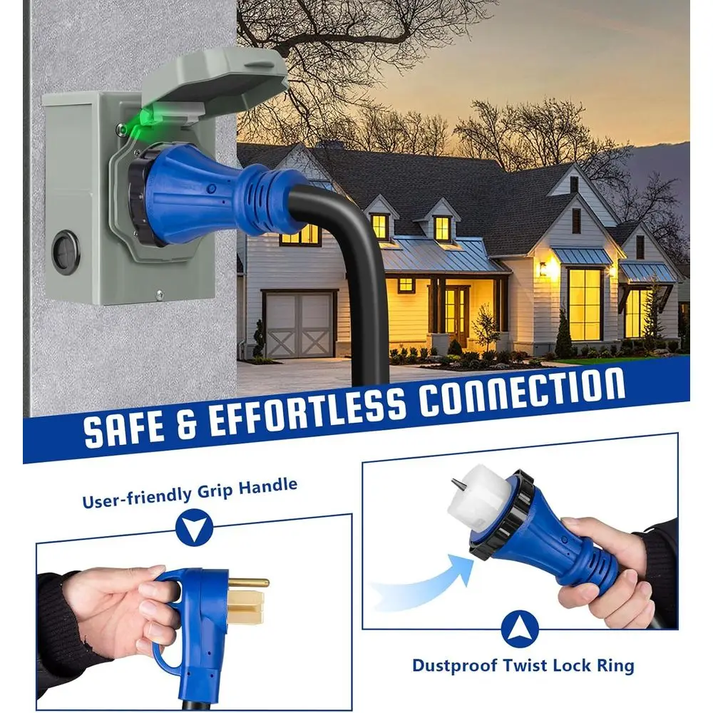 50 Amp Generator Cord and Inlet Box Combo Kit, 50T NEMA 14-50P to SS2-50R Cord, Pre-Drilled Inlet Box, Waterproo, UL & ETL Liste - view 3