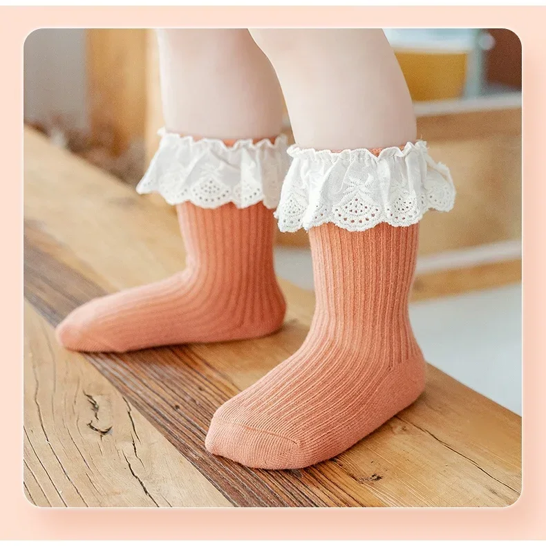 2/1 Pairs Girl Socks Ruffle Baby Spring Summer Children's Princess Socks Lace Cotton Medium Tube Autumn Girl Socks Baby