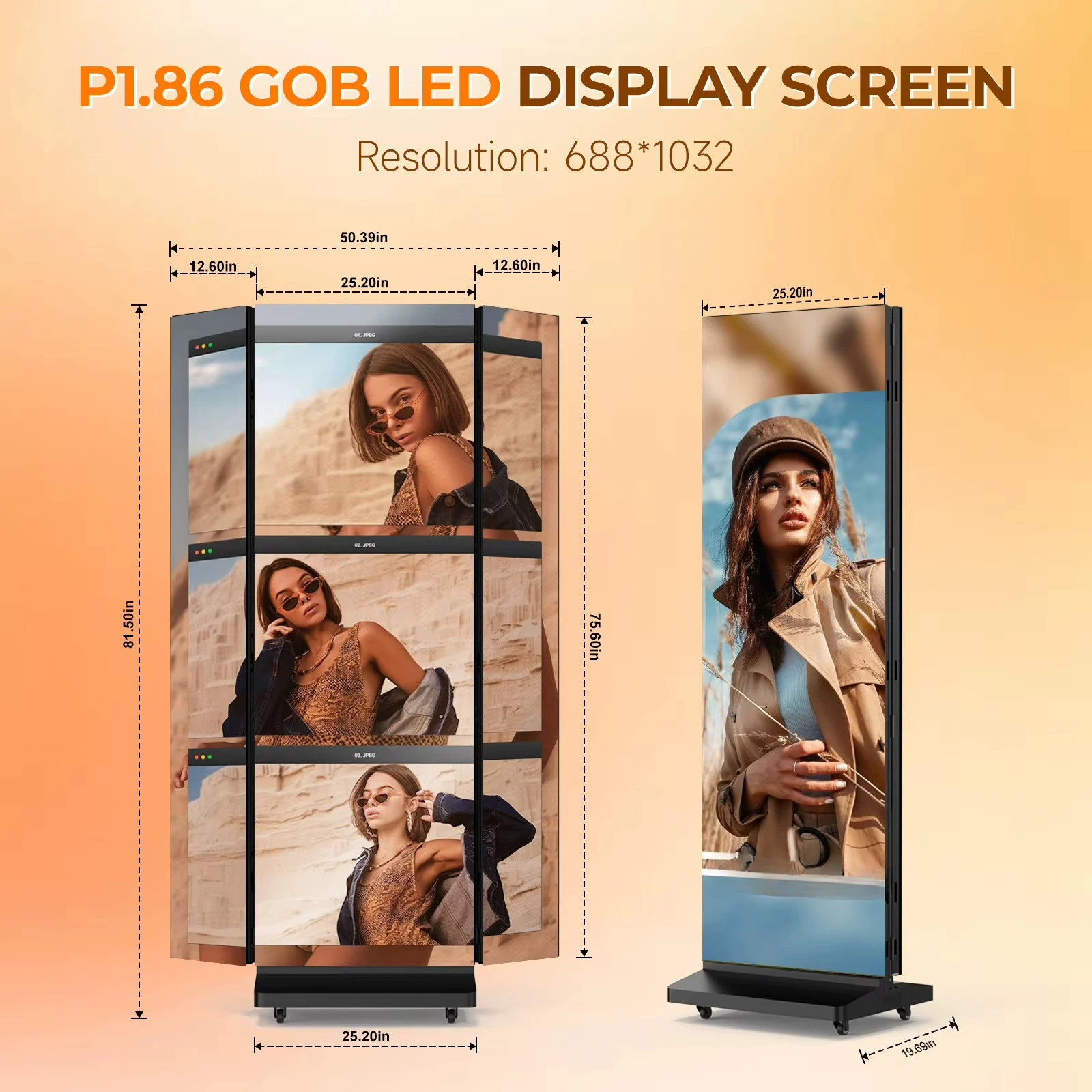 MWE Portable Tri-fold P1.86 All-in-one Foldable LED Poster 1280mm Width Large Digital Video Ad Flight Case Trade Show 1 Year